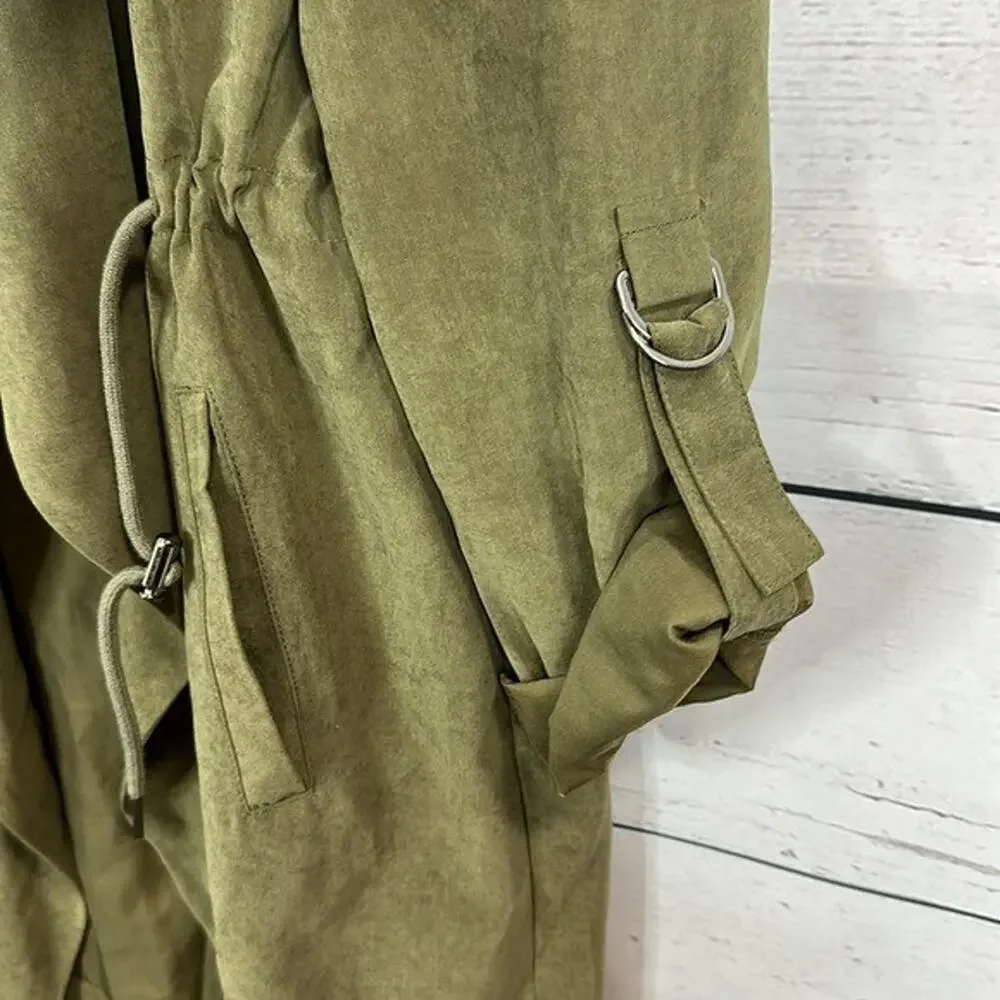 Buckle BKE Jacket Womens Large Green Roll Tab Sleeve Tie Cinch‎ Closure Olive